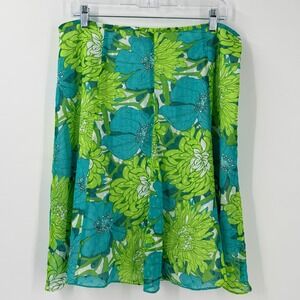 Ann Taylor Floral Midi Skirt Womens sz 14 Clip Dot Cottagecore office colorful